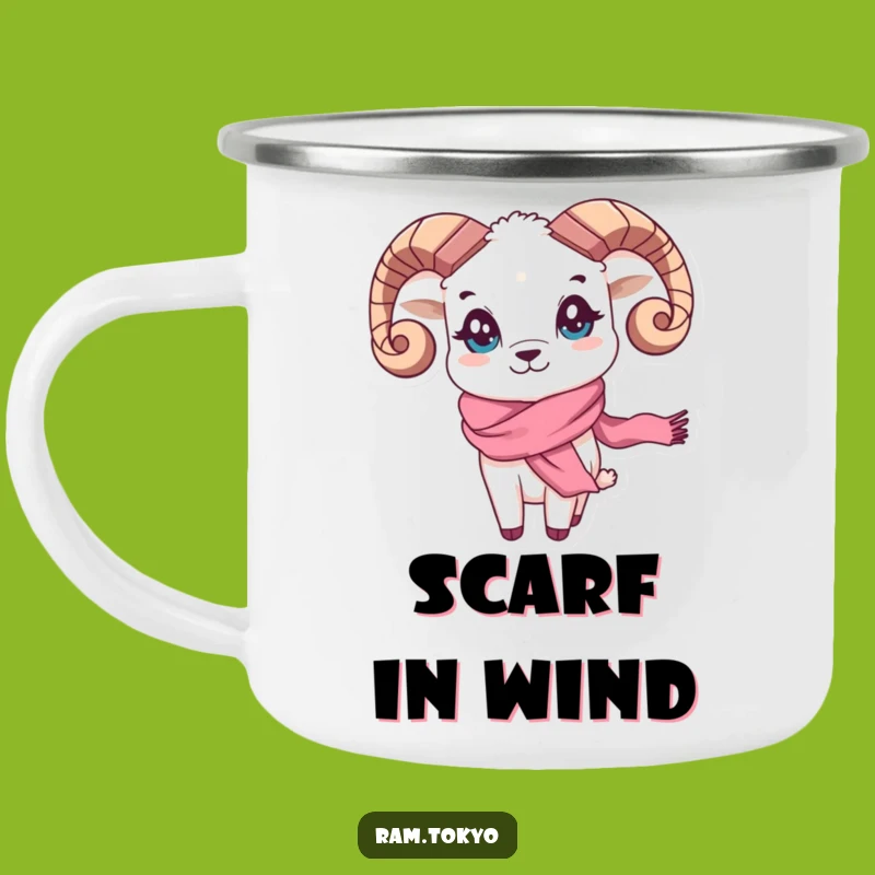 Funny Waving Scarf Ram Camping Mug: Adventure with Playful Style!