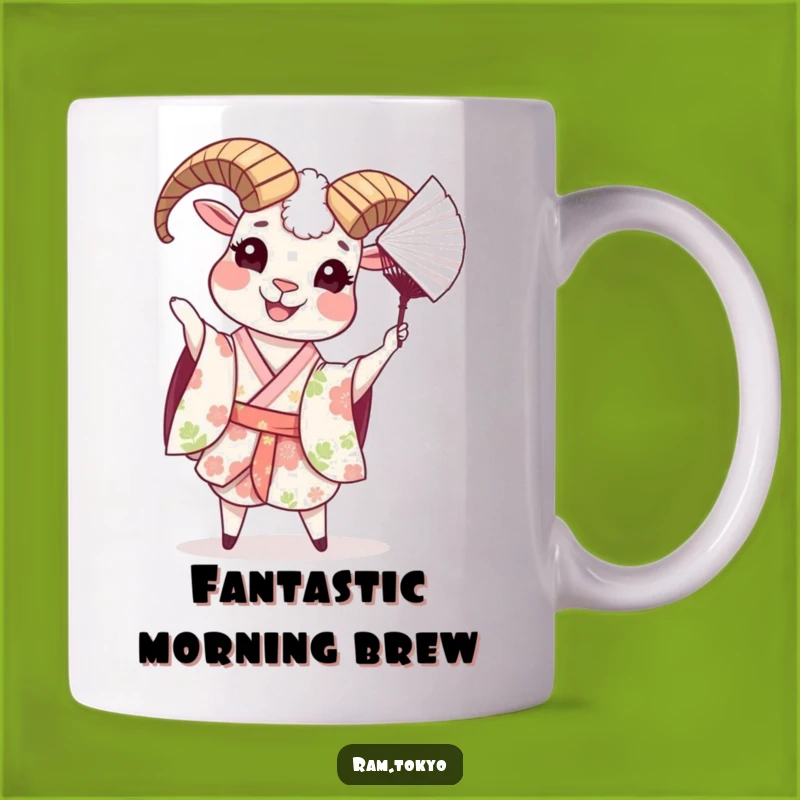 Funny Ram in Floral Kimono Tossing Fan Mug - Perfect Cheerful Gift