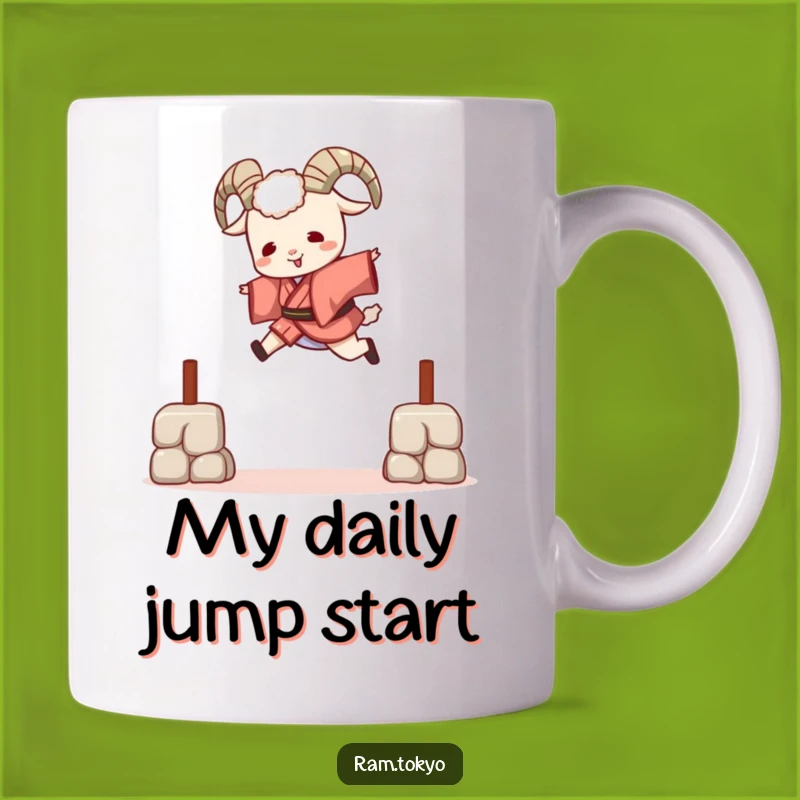 Funny Leaping Ram Kimono Mug: Joyful & Playful Funny Gift for All Ages