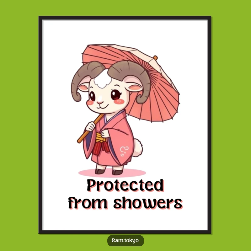 Funny Happy Ram Umbrella Digital Print: Instant Cheerful Art