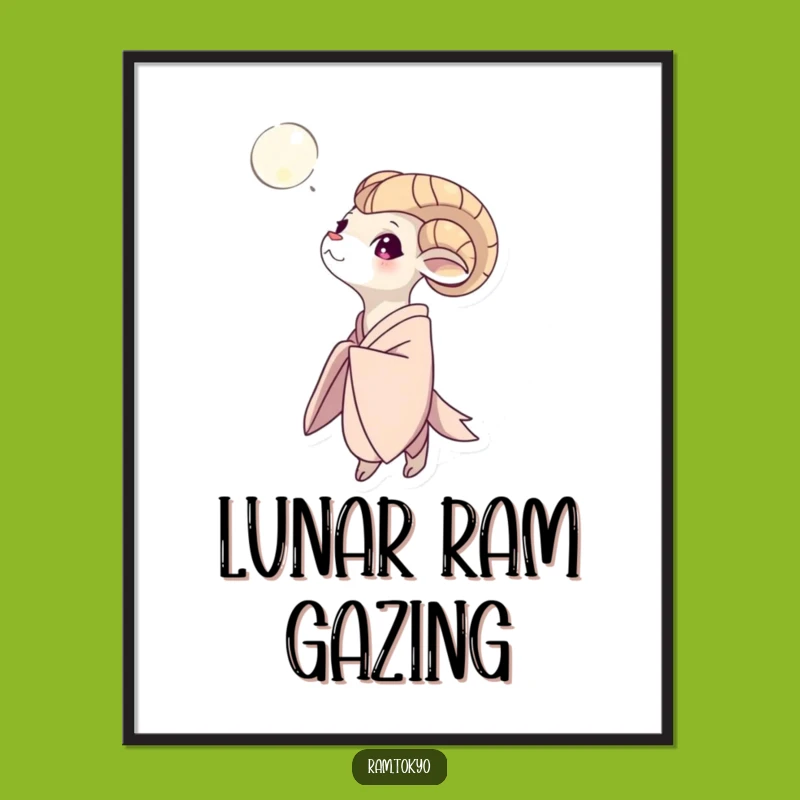 Funny Moon Gazing Ram Digital Art: Bring Nighttime Serenity to Your Walls Instantly!
