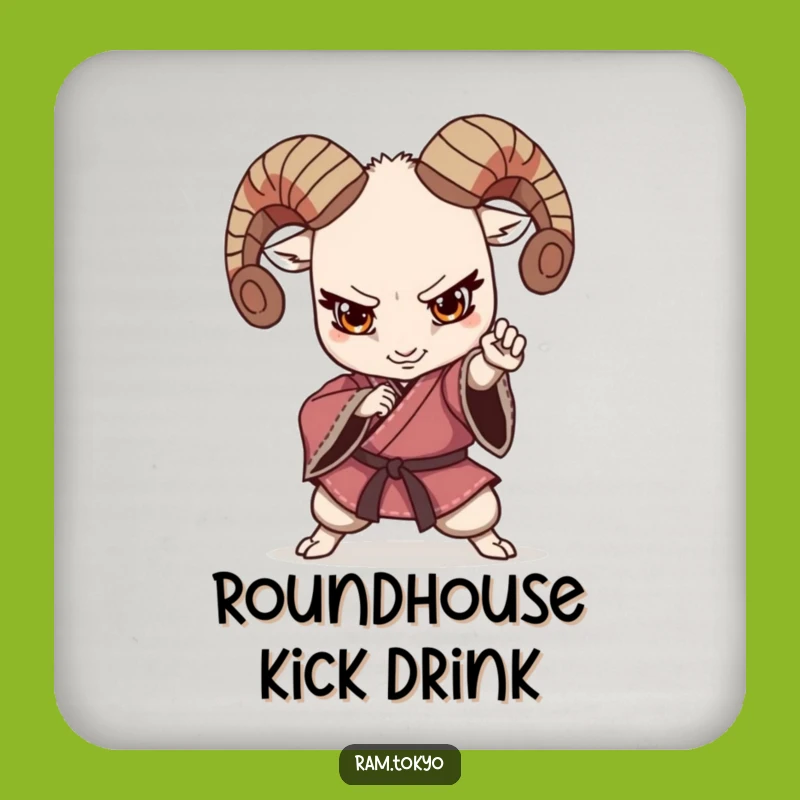 Funny Kimono Ram Drink Coaster: Protect Surfaces with Martial Arts Humor
