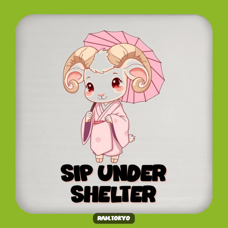 Funny Ram Silk Kimono Coaster - Elegant Protection with Humor