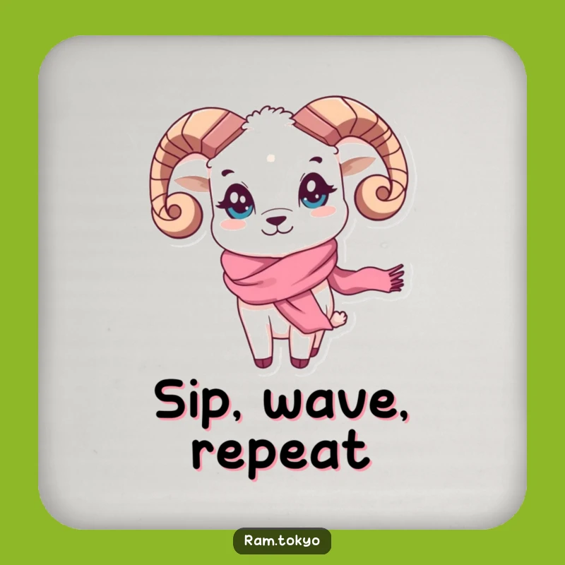 Funny Waving Scarf Ram Coaster: Protect Surfaces with Playful Elegance!