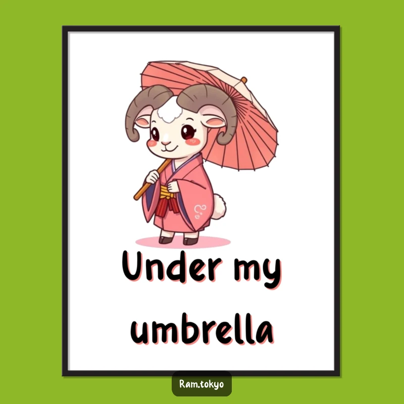 Funny Happy Ram Umbrella Poster: Cheerful Art for a Joyful Space