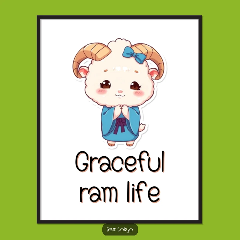 Funny Ram Kimono Poster: Cute Fluffy Animal Bow Art