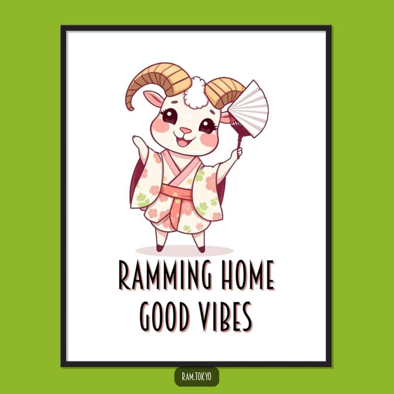 Funny Free Printable Wall Art: Ram in Floral Kimono Tossing Fan - Downloadable Home Decor!