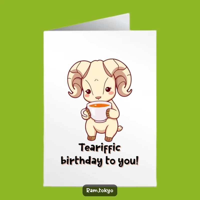 Funny Free Printable Birthday Card: Bowing Ram With Tea For A Polite Downloadable