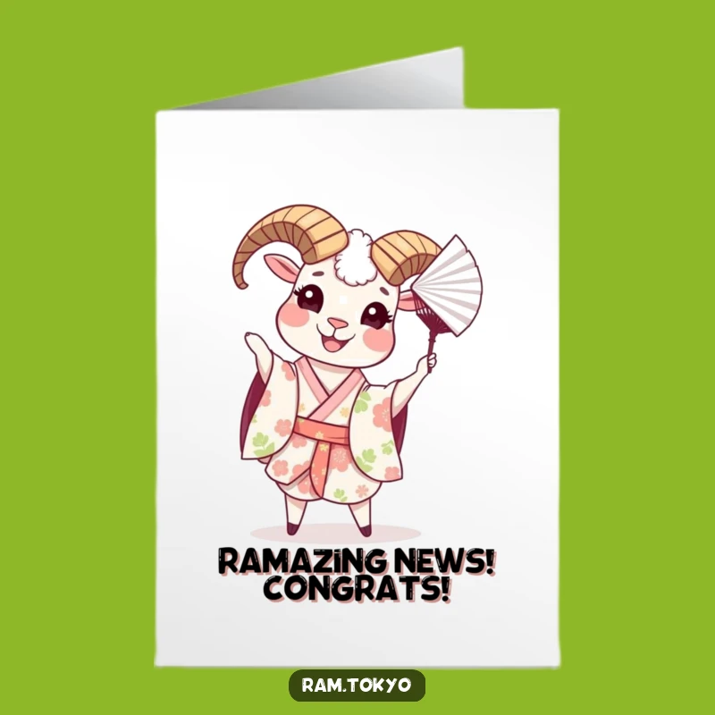 Free Printable Congrats Card: Funny Ram Kimono Fan Toss - Downloadable Celebration!