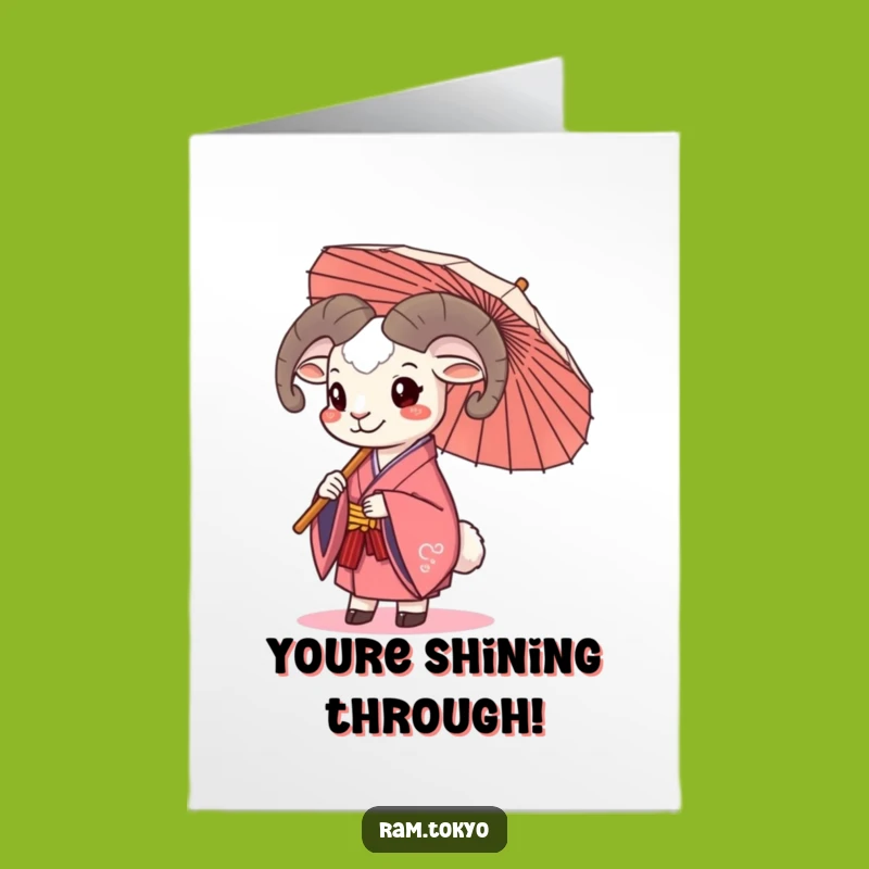 Free Printable Joyful Ram Card: Funny Kimono Umbrella Congratulations Downloadable Greeting