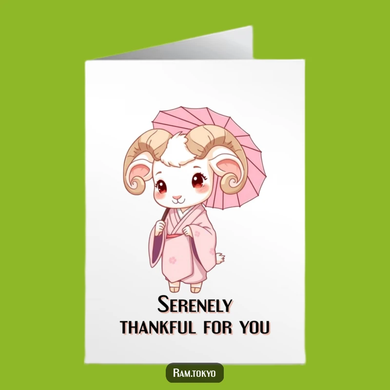 Free Printable Thank You Card: Serene Ram Kimono Umbrella - Downloadable Gratitude!