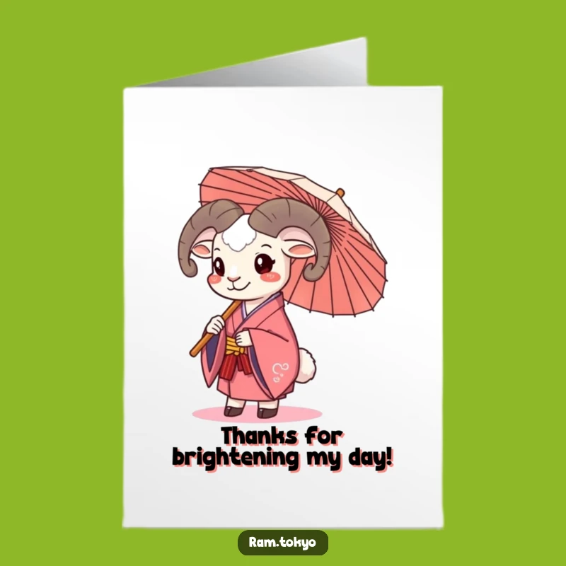 Free Printable Thanks Ram Card: Funny Kimono Umbrella Thank You Downloadable Greeting